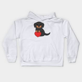 Black Dachshund Heart Kids Hoodie